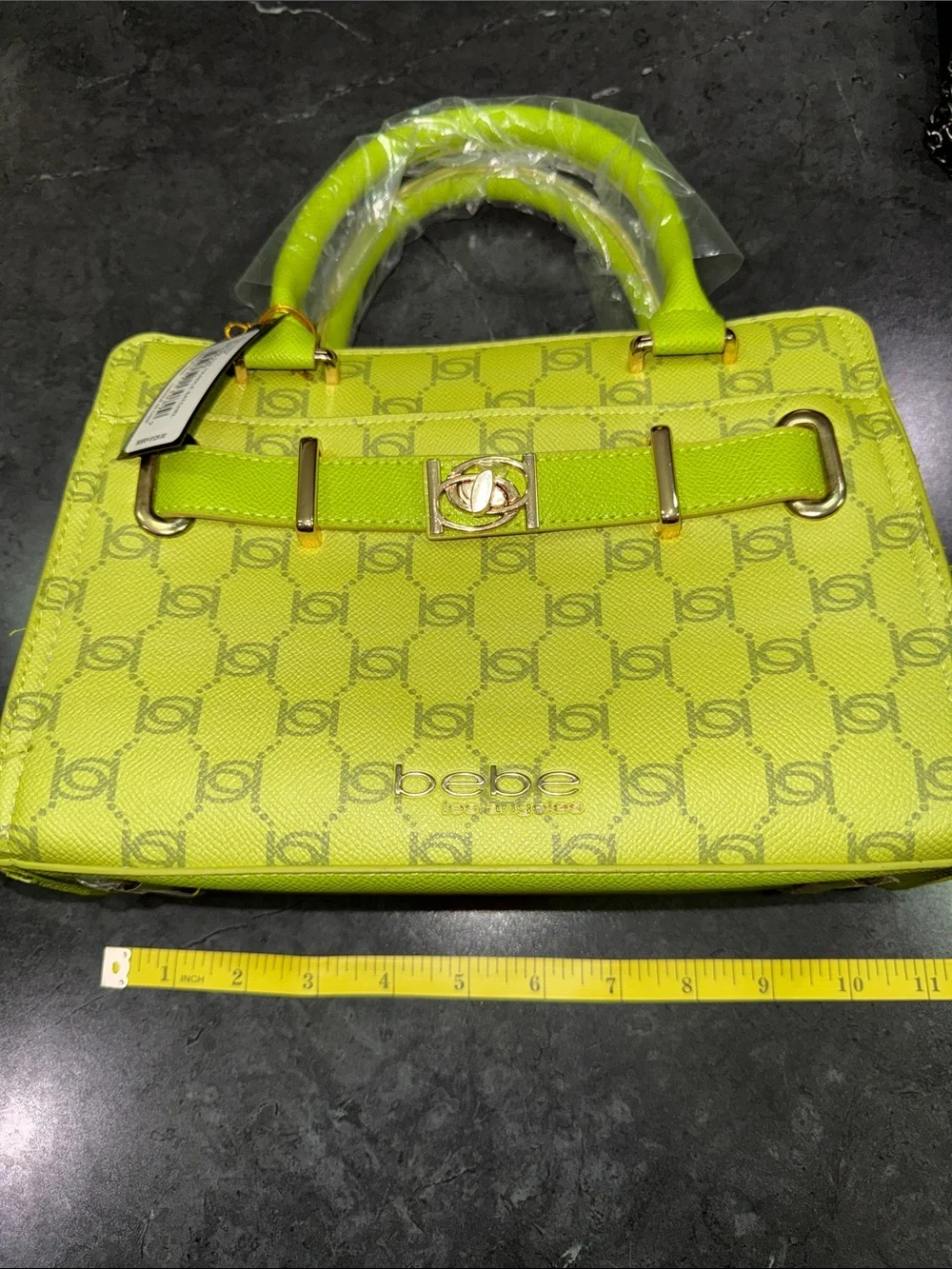 bebe Neon Lime Logo Top-Handle Satchel